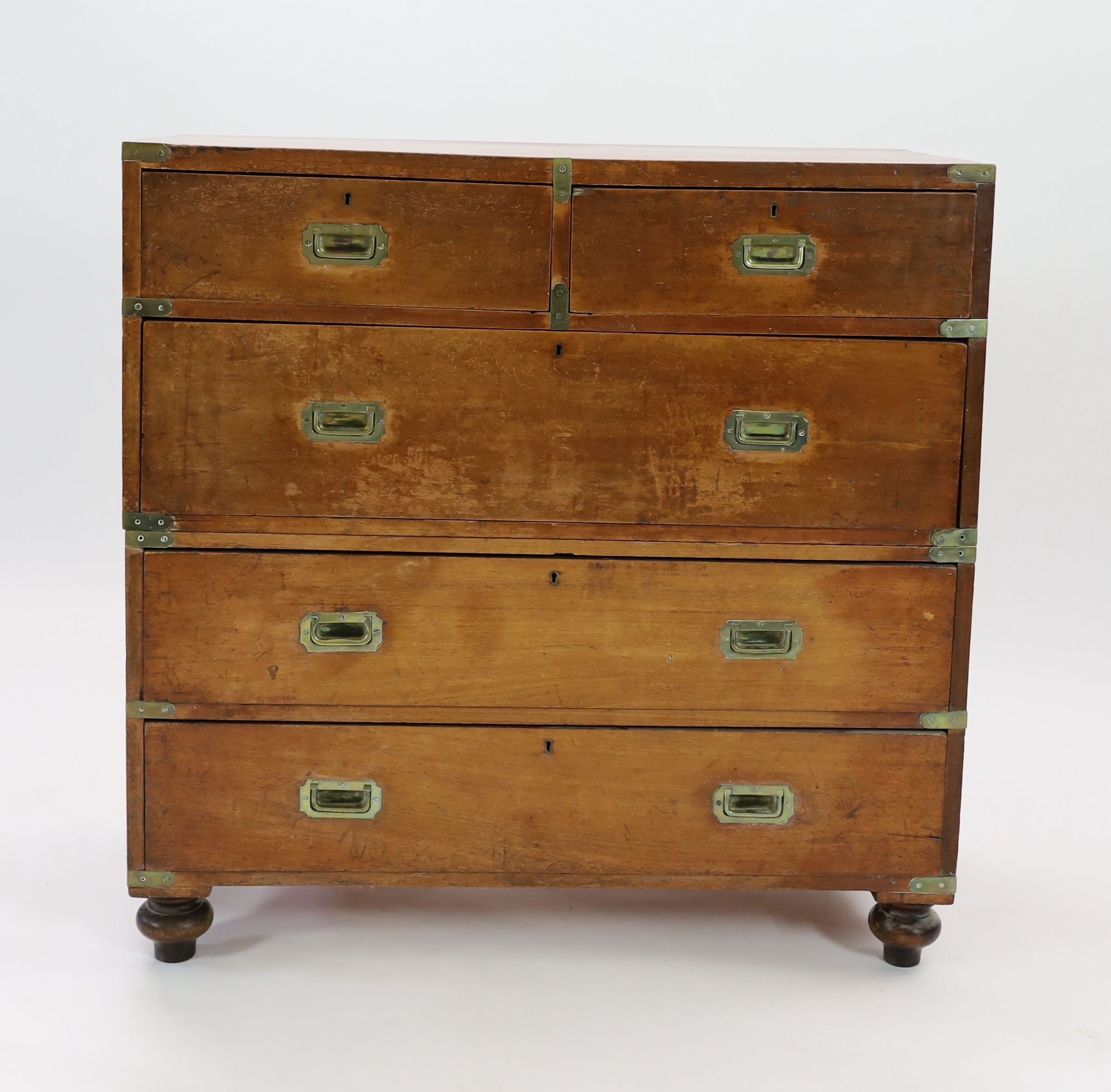 A Victorian brass mounted teak campaign chest, W.104cm D.49cm H.103cm